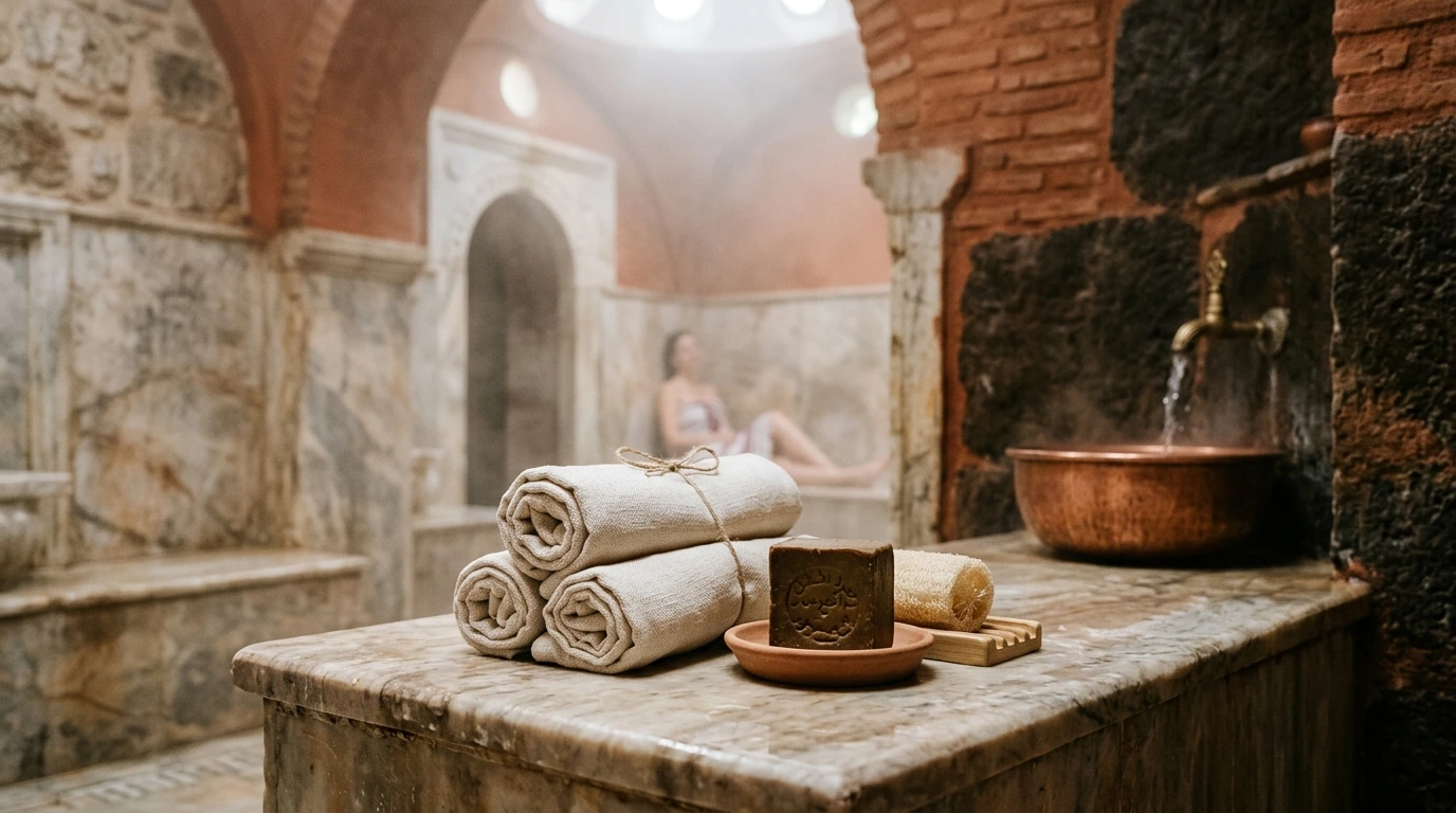 Ambiance de hammam et de rituel méditerranéen apaisant