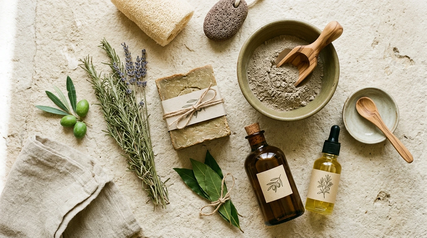 Savon d'Alep, ghassoul et huiles traditionnelles sur pierre