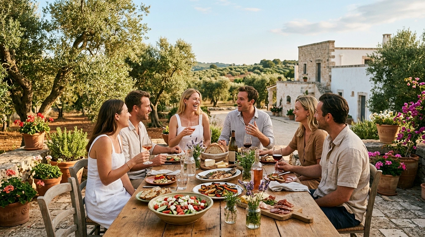 Tablée conviviale méditerranéenne partagée en plein air