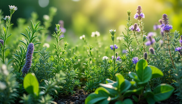 Plantes aromatiques méditerranéennes : romarin, thym, origan, laurier