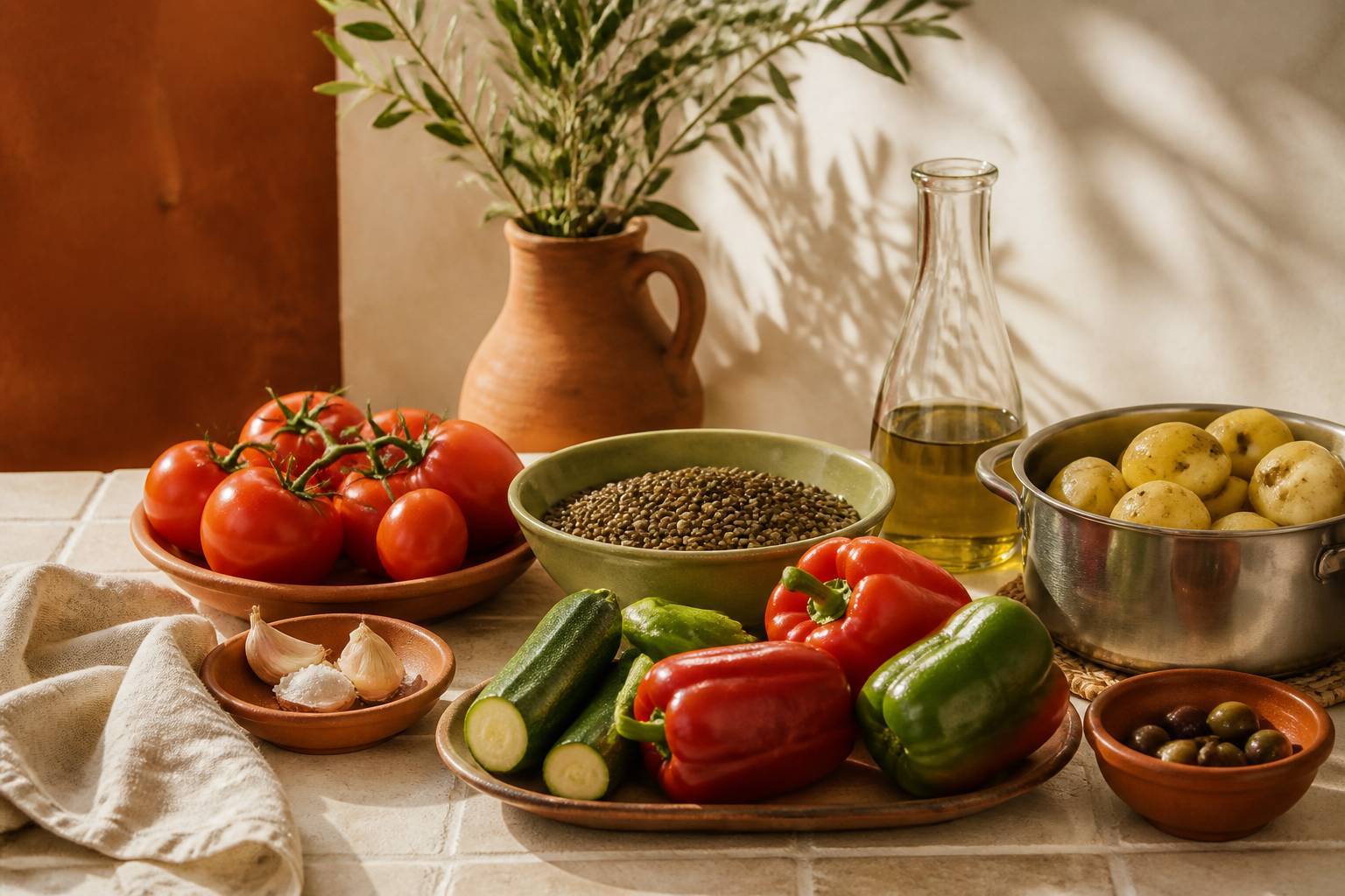 Légumes frais avec lentilles et pommes de terre vapeur