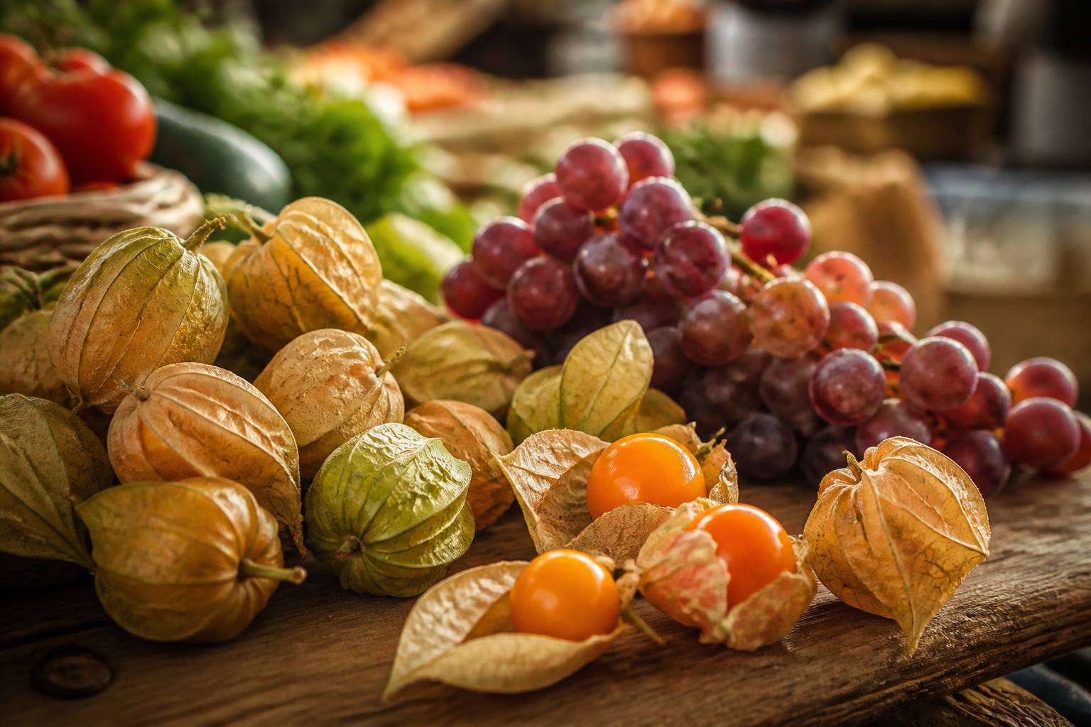 Physalis avec son enveloppe beige en forme de lanterne