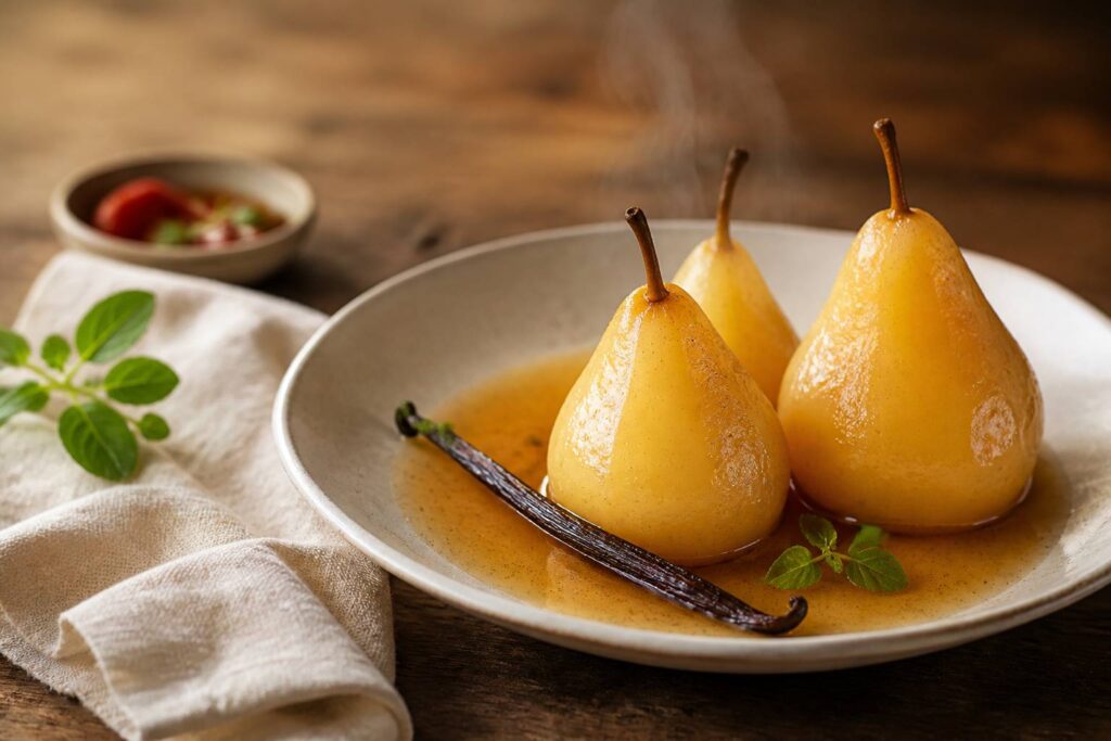 Poires Pochées à la Vanille : Un Dessert Raffiné et Doux pour Succomber au Plaisir