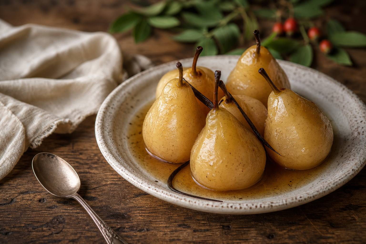 Poires Pochées à la Vanille : Un Dessert Raffiné et Doux pour Succomber au Plaisir