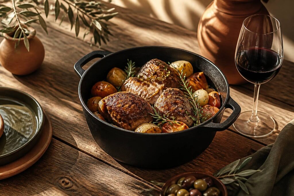 Cocotte de tendron de veau braisé aux herbes et légumes