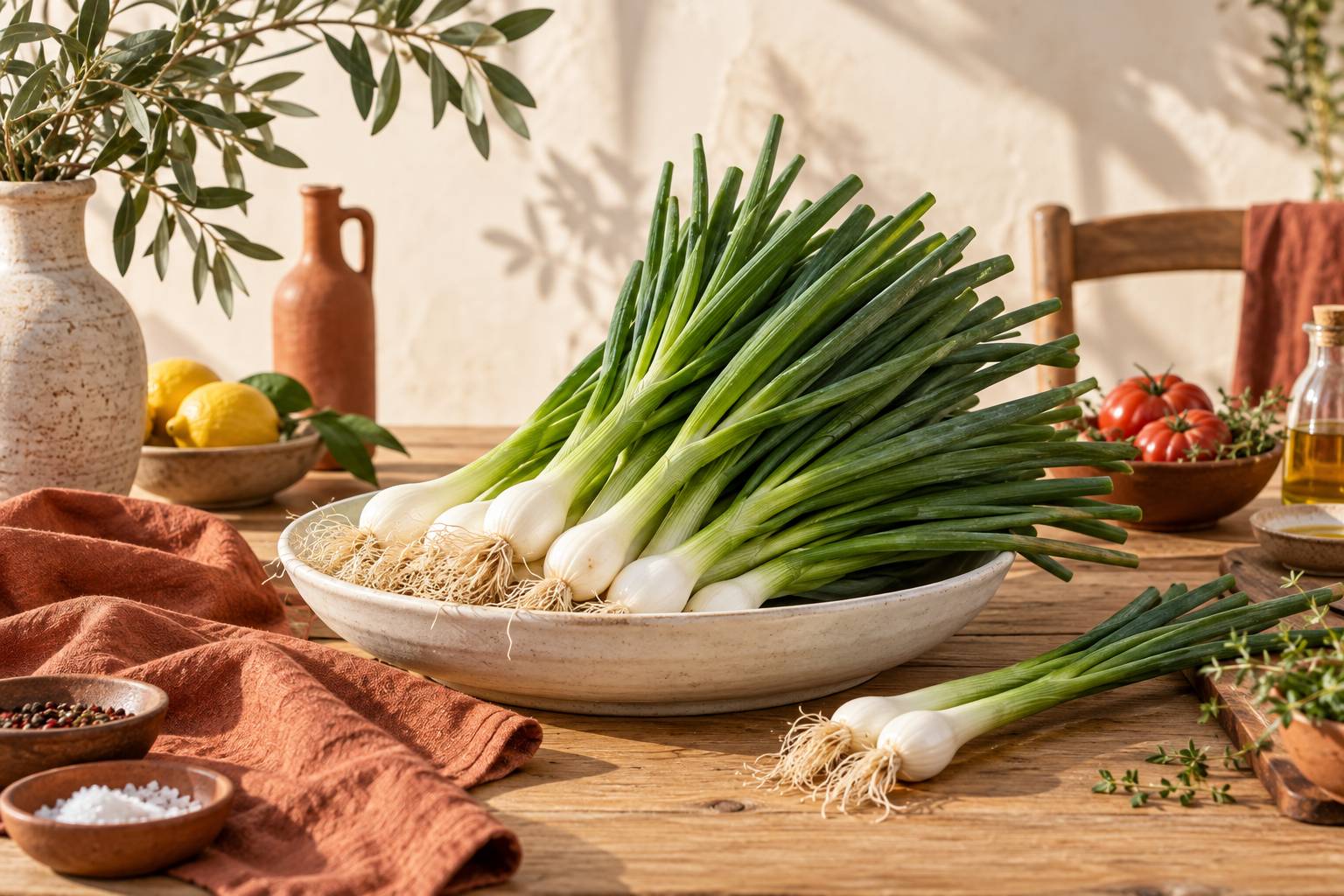 Illustration éditoriale du sujet : L’oignon vert : un allié culinaire aux mille facettes à explorer