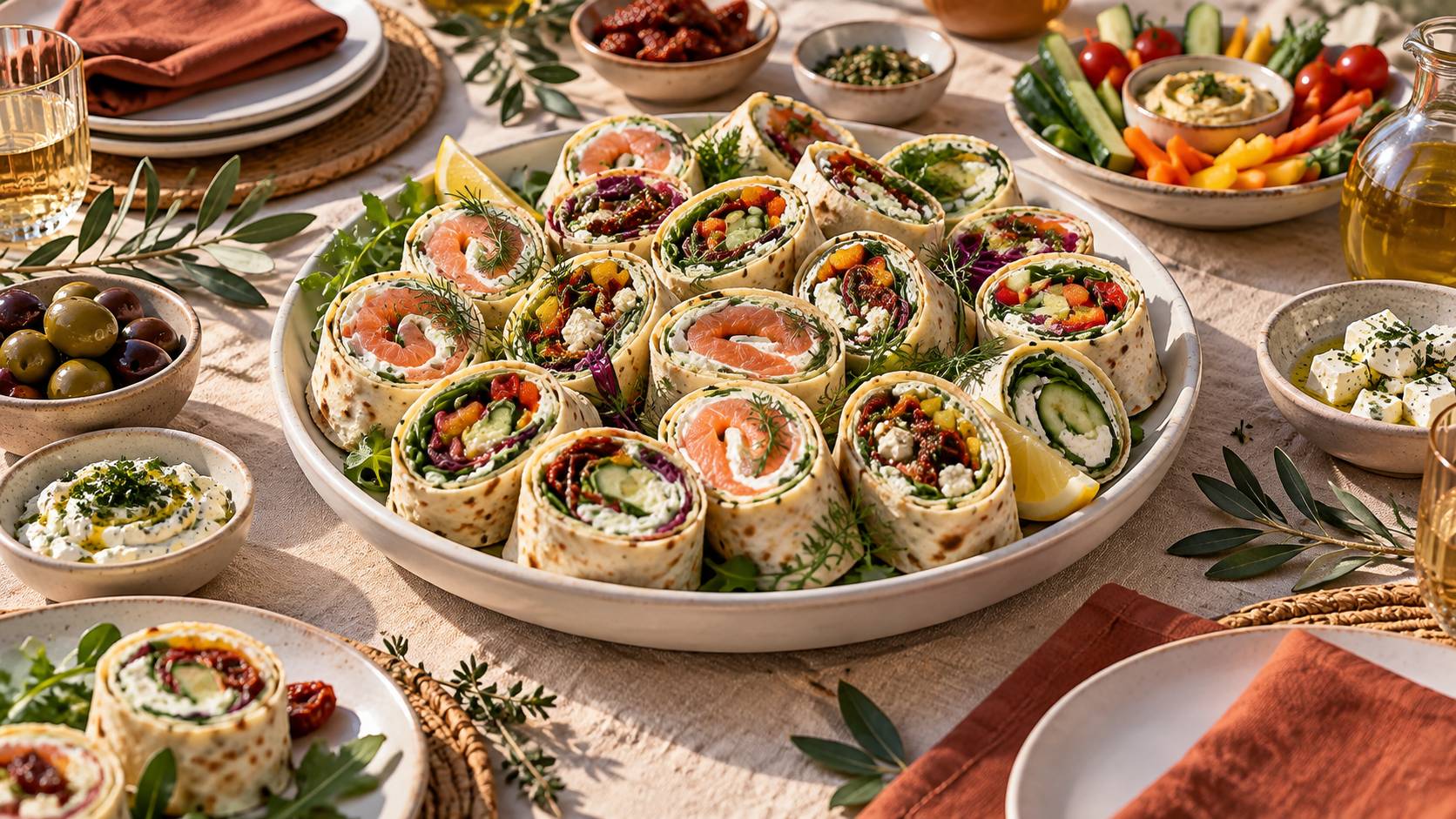 Illustration éditoriale du sujet : Wraps apéritifs froids : la recette facile et gourmande à essayer sans tarder !